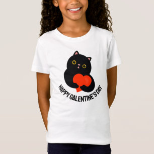 Happy Galentine's Day black kitten gives a heart T-Shirt