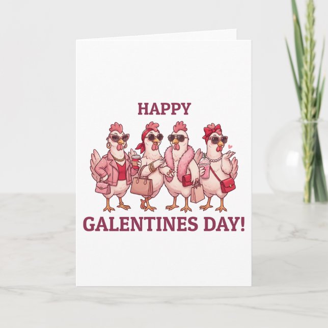 Happy Galentines Day Chicken Squad Funny Glam Hens Holiday Card (Front)
