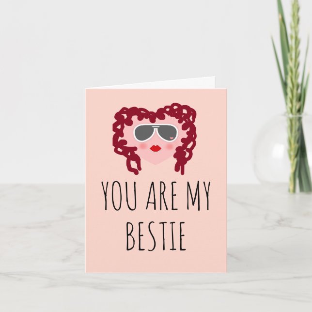 Happy Galentines Day Cute Pink Heart Bestie Holiday Card (Front)