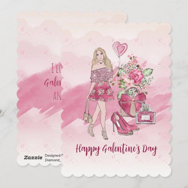 Happy Galentine's Day Feminine Designs Holiday Card (Front/Back)