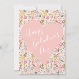 Happy Galentine's Day floral girly pink heart Holiday Card