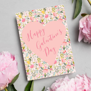 Happy Galentine's Day floral girly pink heart Holiday Card