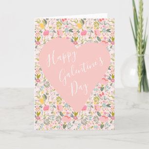 Happy Galentine's Day floral pink heart Holiday Card