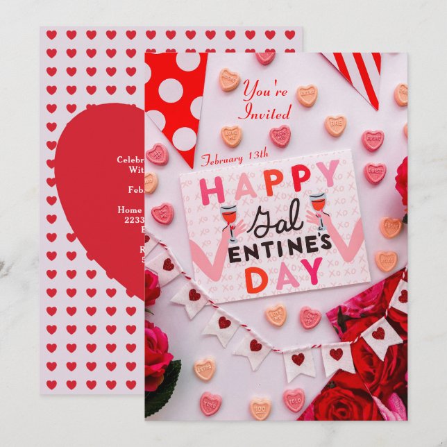 Happy Galentine's Day Food & Spirits Party Invite (Front/Back)