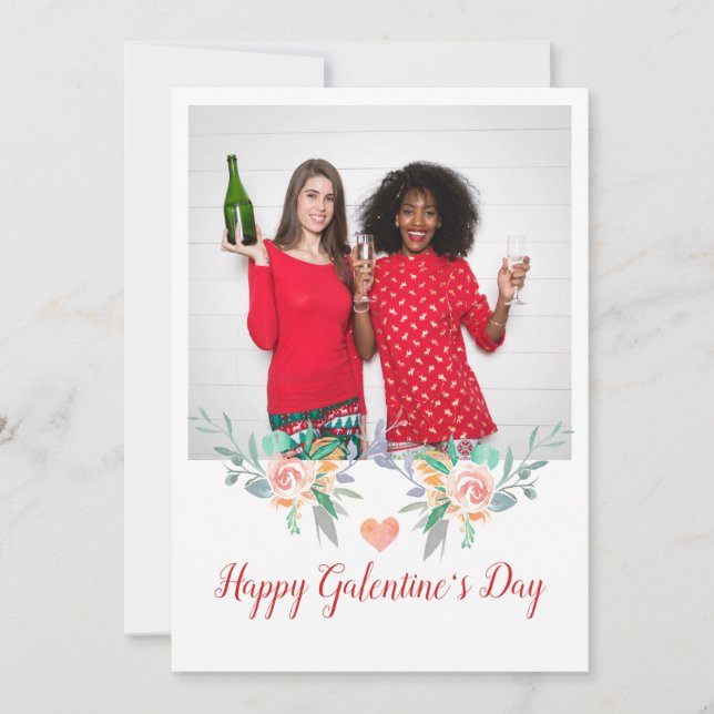 Happy Galentines Day Photo Champagne Drinking BFF Holiday Card (Front)
