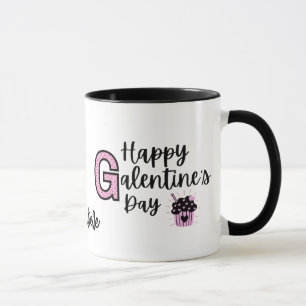 Happy Galentines Day Pink and Black Mug