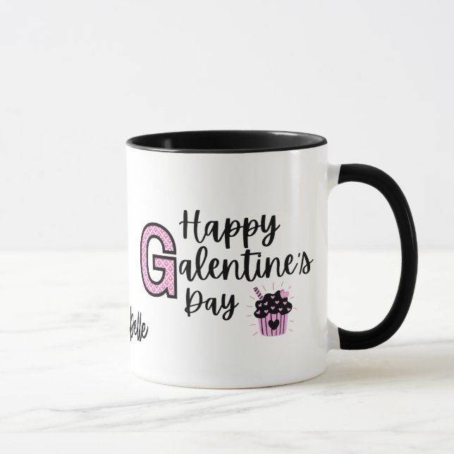 Happy Galentines Day Pink and Black Mug (Right)