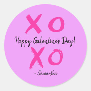 Happy Galentine's Day Pink and purple XOXO - Classic Round Sticker