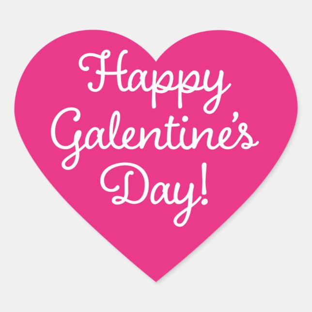 Happy Galentine's Day Pink Heart Sticker  (Front)