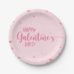 Happy Galentine's Day Pink Hearts Paper Plate