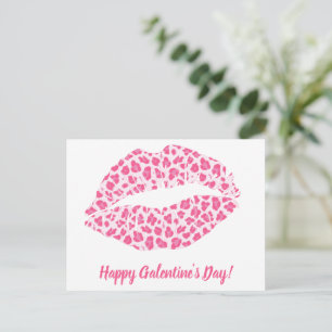 Happy Galentine's Day! Pink Leopard Kiss Postcard