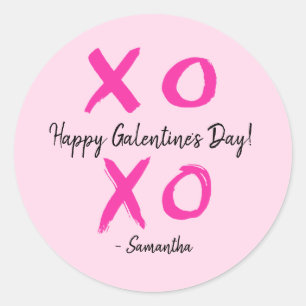 Happy Galentine's Day Pink Personalised XOXO - Classic Round Sticker