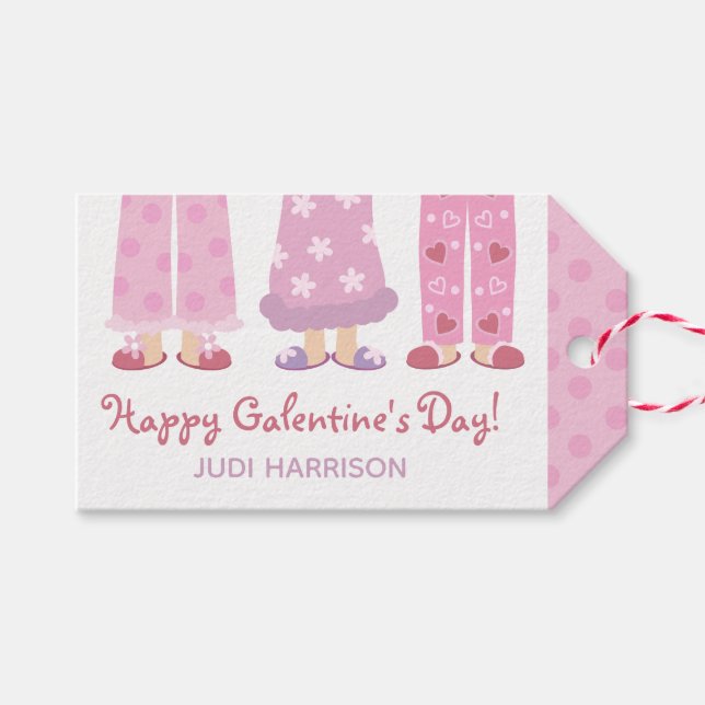 Happy Galentine's Day Pyjamas Gift Tags (Front (Horizontal))
