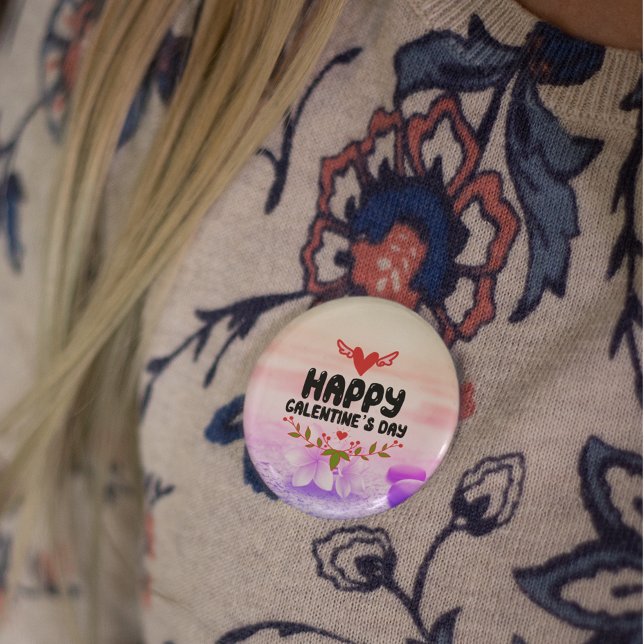 Happy Galentine's Day Red Heart & Wings Party 6 Cm Round Badge (Happy Galentine's Day Red Heart & Wings Party Button)