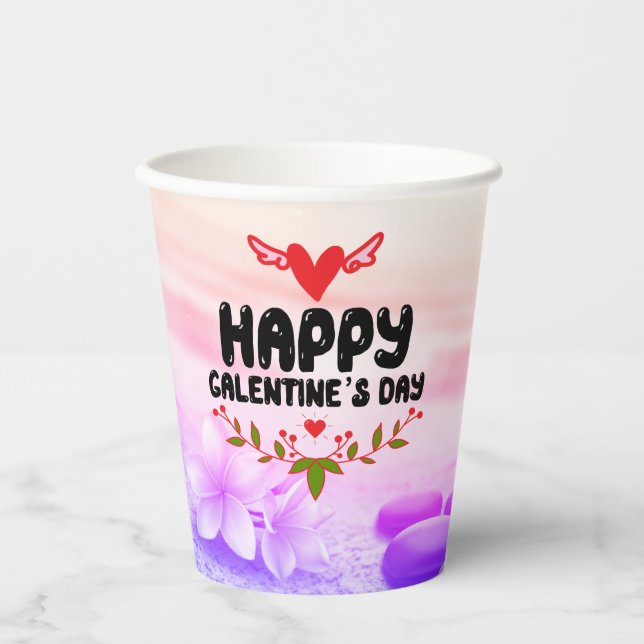 Happy Galentine's Day Red Heart & Wings Party Paper Cups (Front)