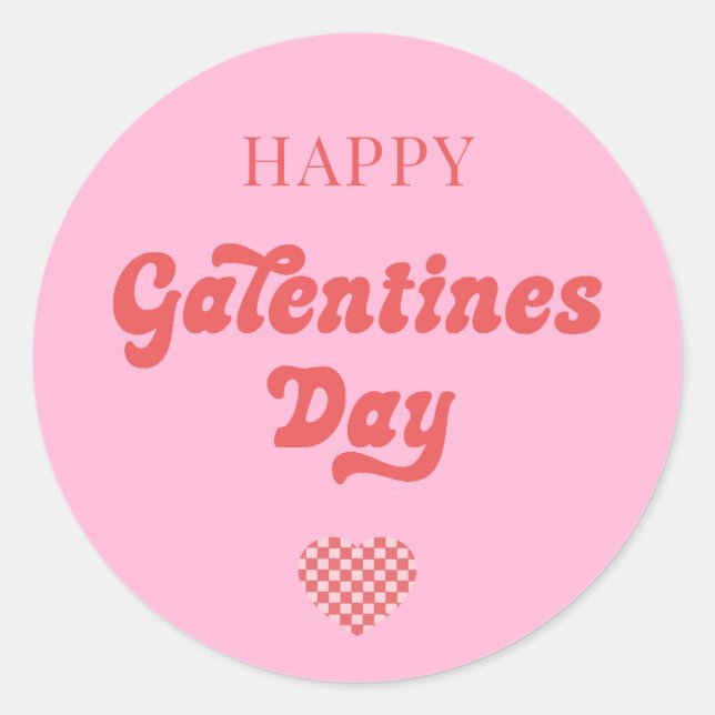 Happy Galentines Day Retro Pink Classic Round Sticker (Front)