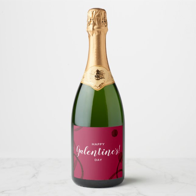 Happy Galentines, Red Wine Champagne Label (Front)