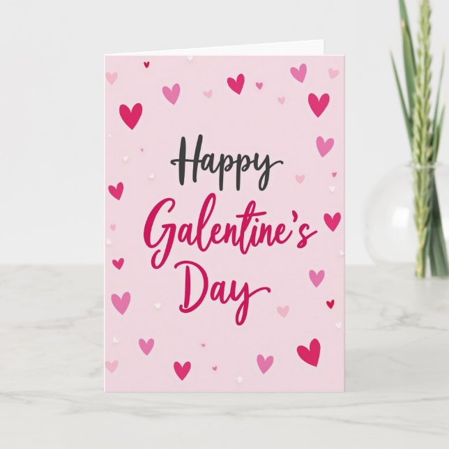 Happy Galentines Scattered Heart Card (Front)