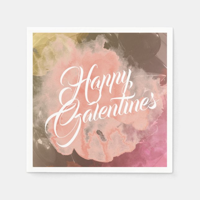 Happy Galentines with Watercolor Splash Napkin (Front)