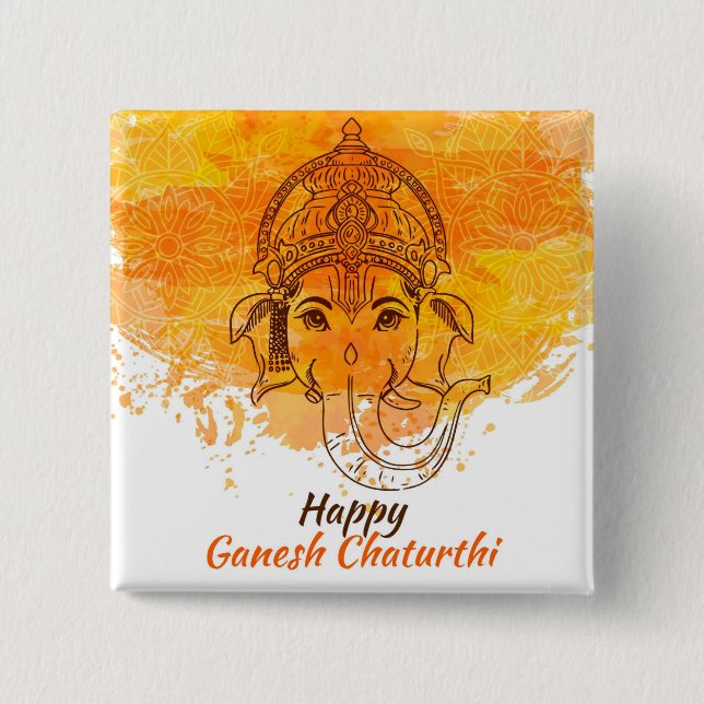 Happy Ganesh Chaturthi 15 Cm Square Badge (Front)