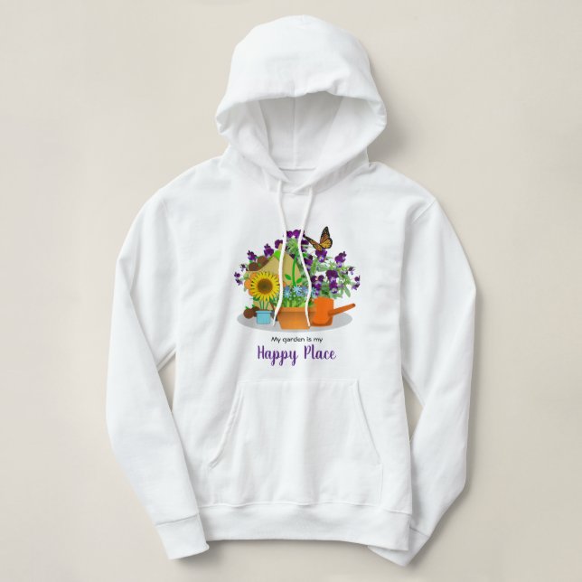 Happy Garden Flowers Summer White Hoodie (Design Front)