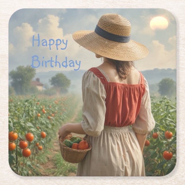 Happy Gardener  Square Paper Coaster (Front)