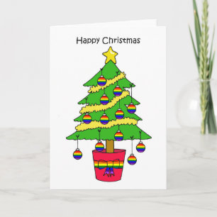 Happy Gay Christmas Cartoon Tree with Baubles Card