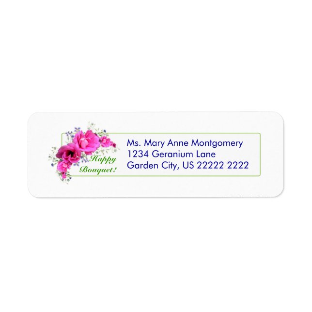 Happy Geranium Bouquet Return Address Labels (Front)
