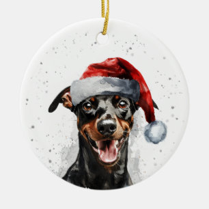 Happy German Pinscher Dog Christmas Personalized Ceramic Tree Decoration