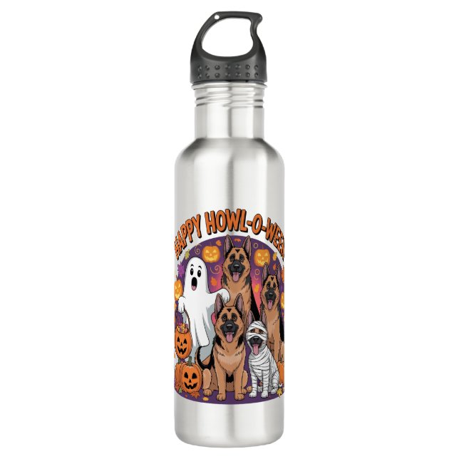 Happy German Shepherd Halloween 710 Ml Water Bottle (Front)