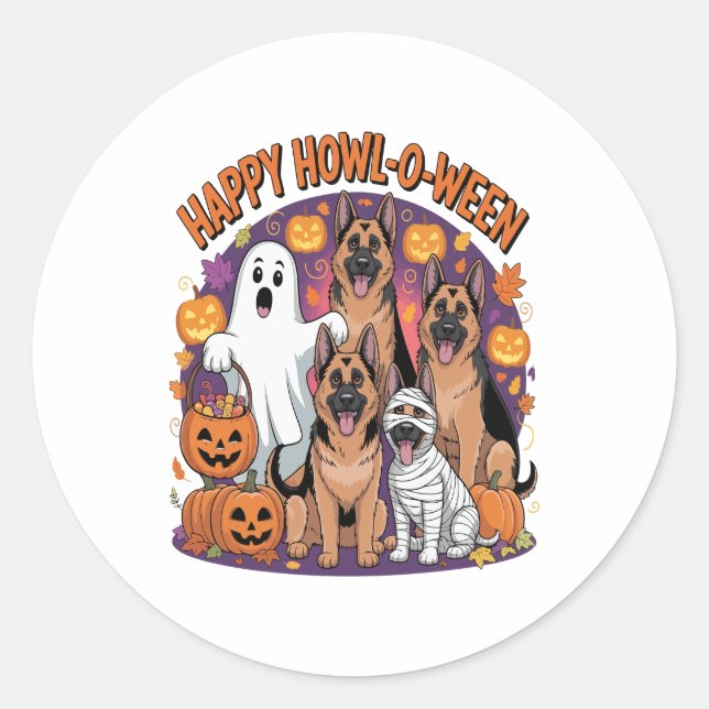 Happy German Shepherd Halloween Classic Round Sticker (Front)
