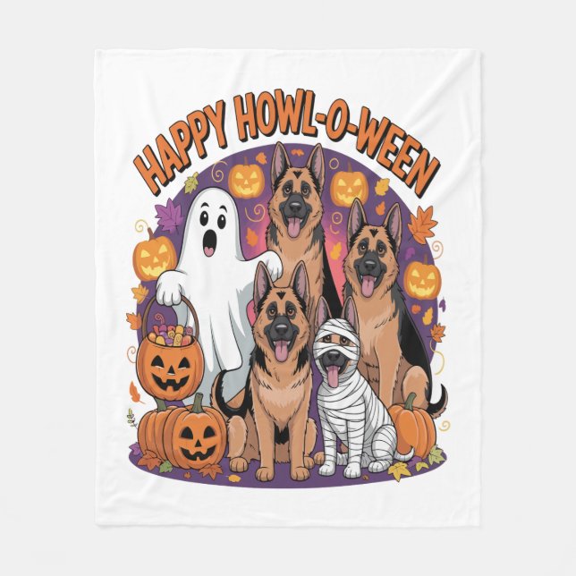 Happy German Shepherd Halloween Fleece Blanket (Front)