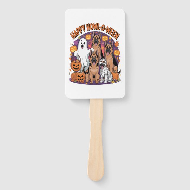 Happy German Shepherd Halloween Hand Fan (Front)