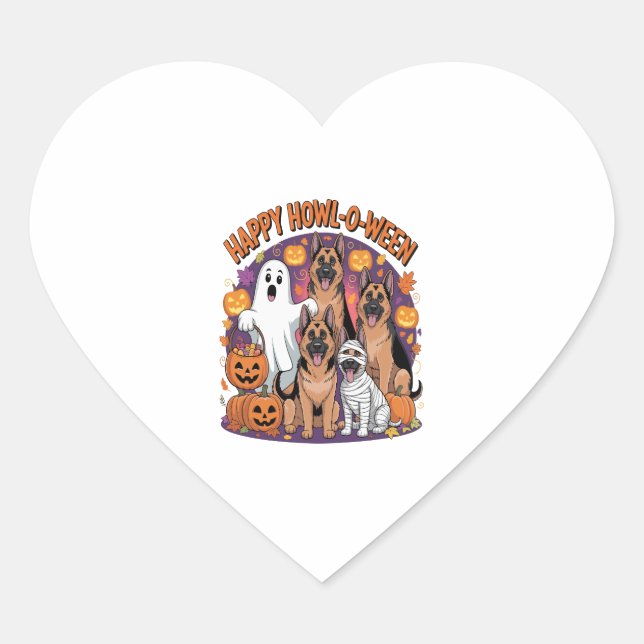 Happy German Shepherd Halloween Heart Sticker (Front)