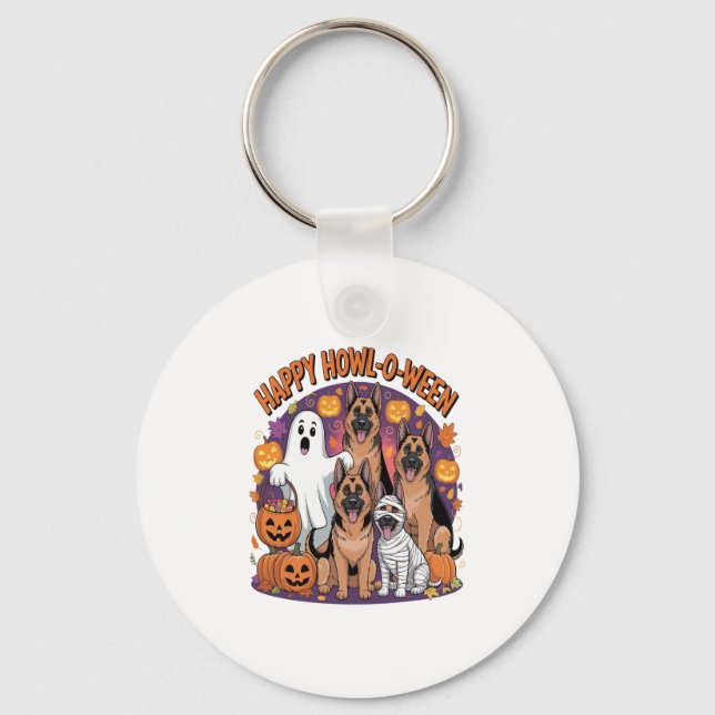 Happy German Shepherd Halloween Key Ring (Front)