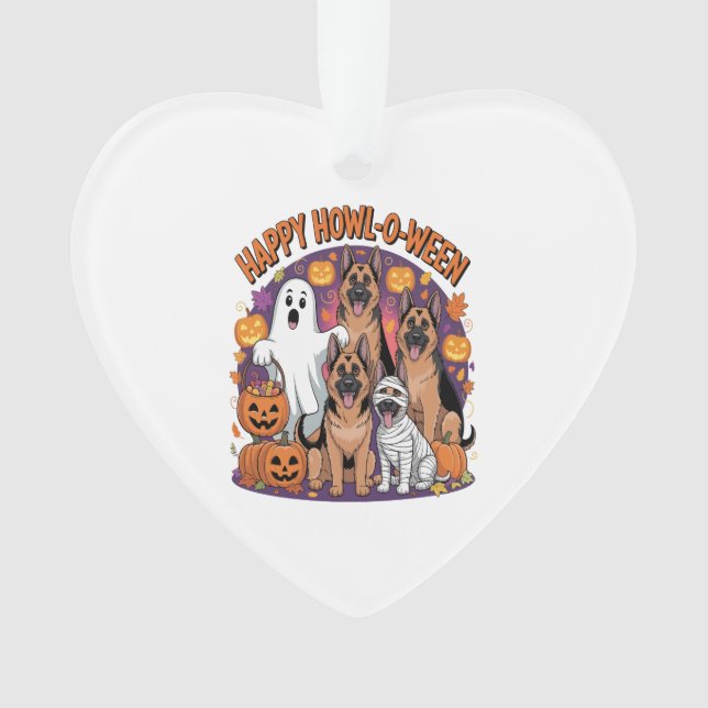 Happy German Shepherd Halloween Ornament (Front)