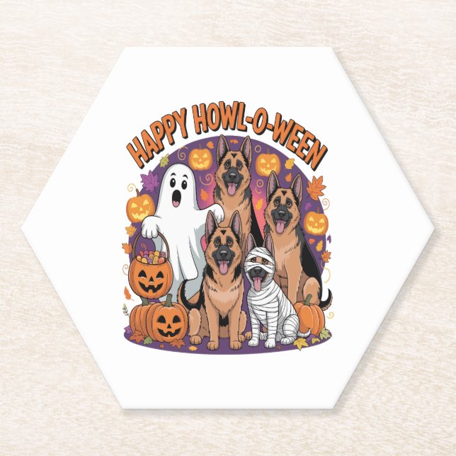 Happy German Shepherd Halloween Paper Coaster (Front)