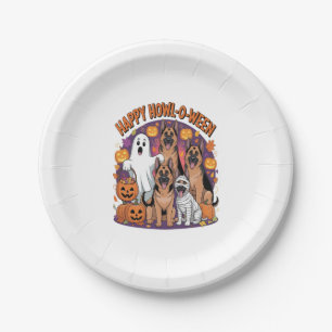 Happy German Shepherd Halloween Paper Plate
