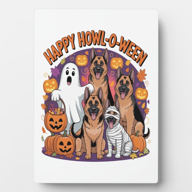 Happy German Shepherd Halloween Plaque (Front)