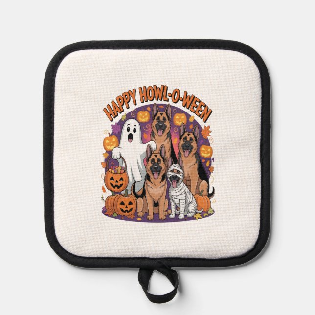 Happy German Shepherd Halloween Pot Holder (Front)