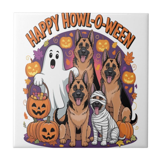 Happy German Shepherd Halloween Tile (Front)