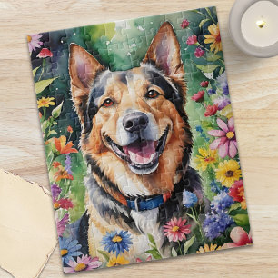 Happy German Shepherd Portrait Watercolor Animal Jigsaw Puzzle