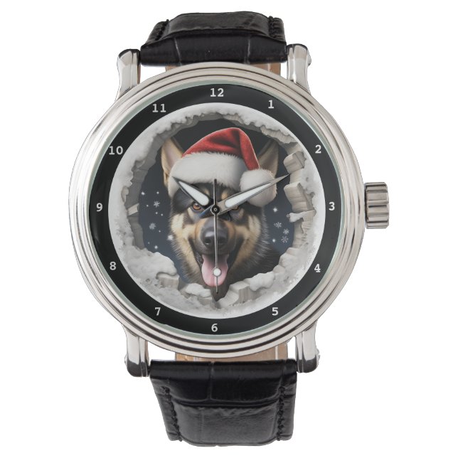 Happy German Shepherd Puppy Winter Holiday Watch (Front)