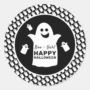 Happy Ghost, Black Halloween Party Classic Round Sticker