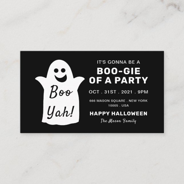 Happy Ghost, Black Halloween Party Ticket Invite (Front)
