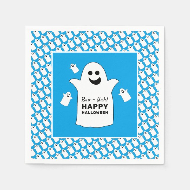 Happy Ghost, Blue Halloween Party Napkin (Front)