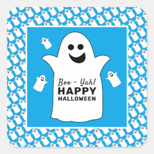 Happy Ghost, Blue Halloween Party Square Sticker