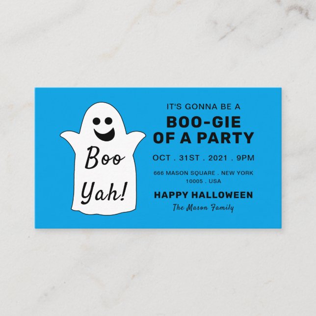 Happy Ghost, Blue Halloween Party Ticket Invite (Front)