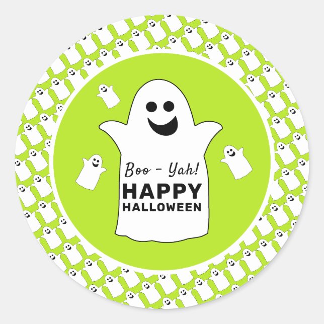 Happy Ghost, Green Halloween Party Classic Round Sticker (Front)