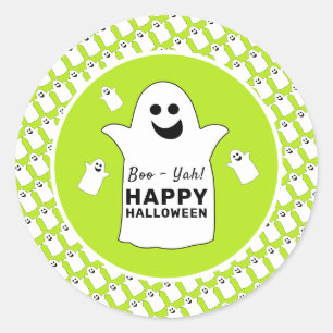 Happy Ghost, Green Halloween Party Classic Round Sticker
